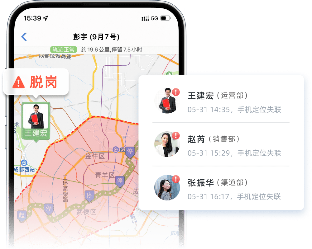 电子围栏脱岗报警功能示意图