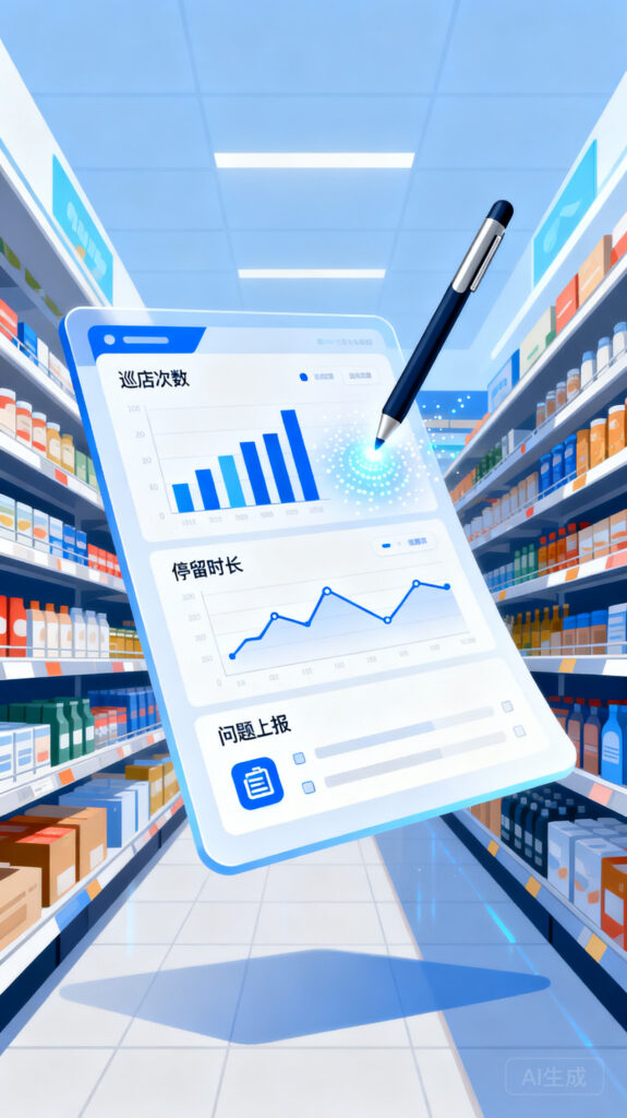 巡店报表自动生成：巡店次数、停留时长、问题上报统计