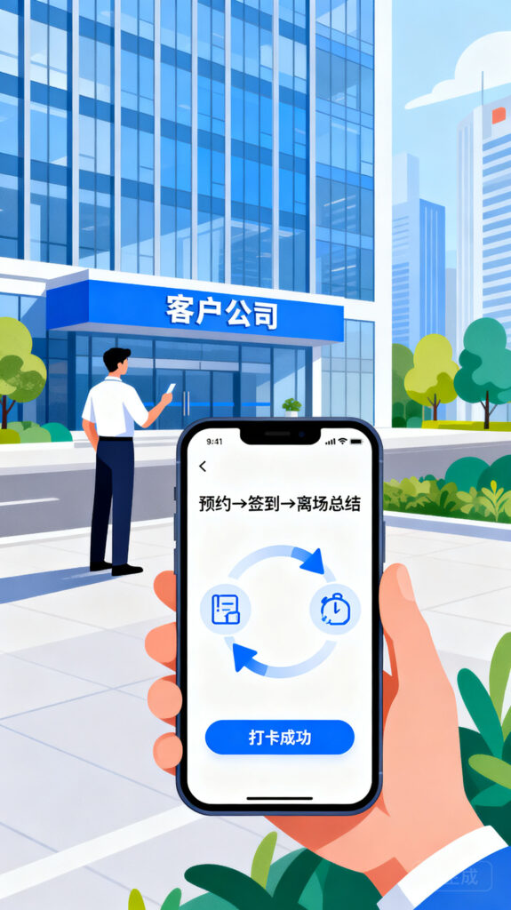 外勤拜访考勤闭环：从计划预约到现场打卡，再到离场总结的全流程