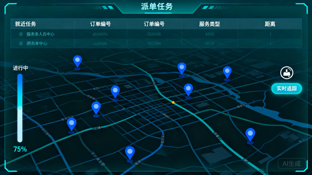 派单管理+定位：就近派单、实时追踪执行进度