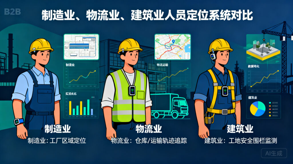 不同行业（制造、物流、建筑）人员定位体系对比
