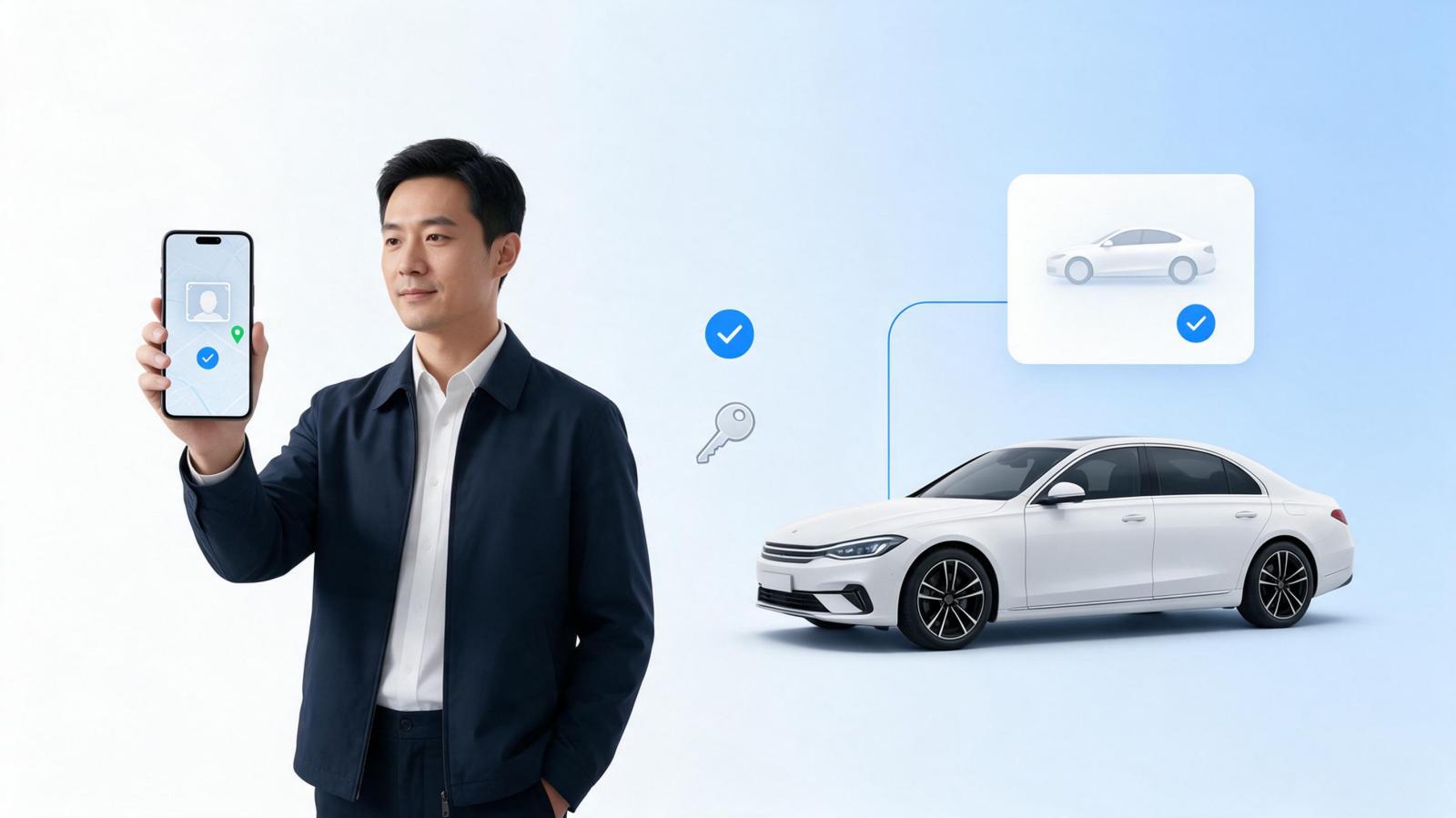行程前核验信息图：驾驶人、手机、车辆台账与车辆信息通过蓝色核验线关联
