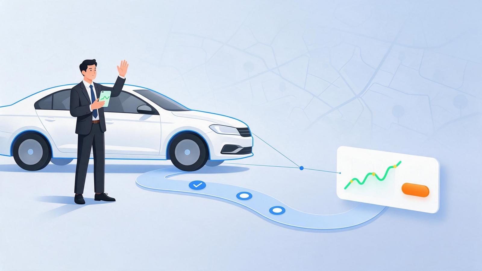 人、车、行程三要素对应关系示意图:员工在手机端发起行程,车辆与行程记录相互对应